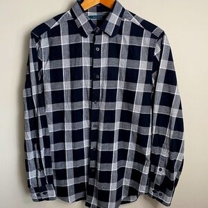 Perry Ellis Portfolio Men's Gray Plaid Long‎ Sleeve Button Up Shirt Size Medium